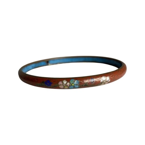 Set of 5 Floral Enamel Cloisonné Bangle Bracelets Estate Jewelry - Picture 7 of 9